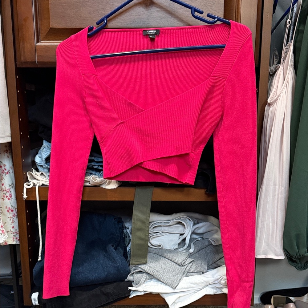 Express Women's Vibrant Pink Wrap Crop Top